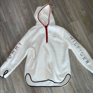 Tommy Hilfiger Quarter Zip Sherpa Hooded Pullover White